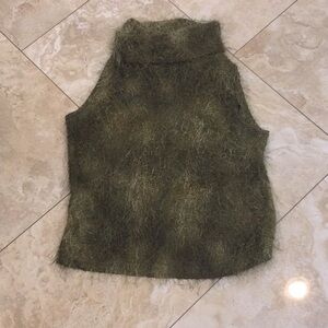 Fuzzy Olive Green Sleeveless Top